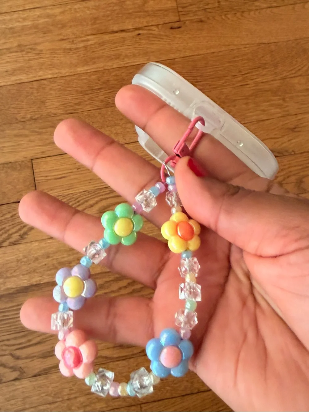 iPhone 17 pro Floral Clear Phone Case with Beaded Wrist Strap - Multicolor